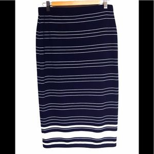 MaxStudio Navy & White Striped Midi Pencil Skirt